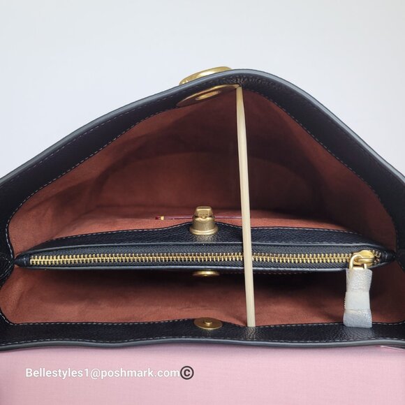 COACH Willow Polished Pebbled Leather Bucket Shoulder Bag- Black ⭐ - Picture 14 of 16